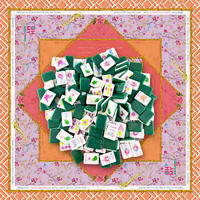 Tuiles de Mahjong Américain Vert Foncé pour Golf et Tennis avec Tapis de Mahjong Imprimé Oiseaux en Bambou Orange 800x800mm – Ensemble de Mahjong
