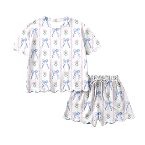 GSSO3274 CUSTOM Ensemble de vêtements pour petite fille active, imprimé fleurs violettes, vente en gros, ensemble à manches courtes pour enfant - Product Image 3