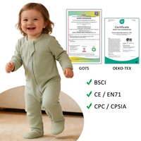 Romper Bayi Organik Bersertifikat CPC Grosir, Lengan Panjang, Desain Anti-Selip, Jumpsuit Bayi, Piyama Musim Gugur, Romper Kaki Tertutup