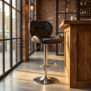 modern geometric stitching high <b>office</b> <b>stool</b> 360 rotating height adjustable leather bar chair metal pedestal base - Product Image 1