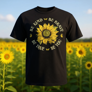 Sé amable, sé valiente, sé auténtico, sé tú mismo, camiseta motivacional con diseño de girasol - Product Image 3