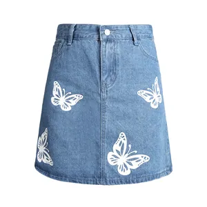 New Type women's jeans High Waist Thin Ladies Hip Skirt Fashion Casual Butterfly Print ripped destroyed Skirt