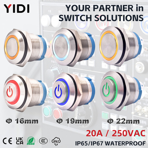 16mm 19mm 22mm 20A interruttore a pulsante in metallo impermeabile a sfera piatta a testa alta che si aggancio anello momentaneo simbolo del potere pulsante a LED - Product Image 1