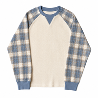 T-shirts thermiques gaufrés à manches raglan à carreaux de haute qualité OEM ODM, T-shirts rétro à manches longues en tricot gaufré avec points en V, vêtements streetwear