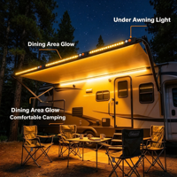 Barre lumineuse LED de camping extérieure étanche bicolore ambre + blanc, intensité réglable, DC12V 10-16V, IP67, accessoires pour camion