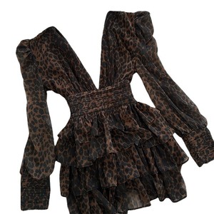 Abito <span class=keywords><strong>corto</strong></span> pizzicato in vita retrò con stampa leopardata in stile 2025 primaverile da donna - Product Image 4