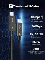 Cable Thunderbolt 5 CableCreation, 80 Gbps, Cable de Datos con Funciones Completas, PD 240 W, Salida de Video 16K, Ancho de Banda de 120 Gbps para Laptop Móvil