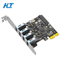 Carte d'extension PCI-E 4 ports USB 3.0 haute vitesse avec support métallique pleine hauteur pour alimentation auxiliaire PC de bureau (en stock)