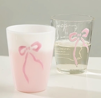 Vente en gros de tasses à café en verre personnalisées avec décoration unique en nœud rose, tasses à lait pour la maison, cuillère européenne, plateau, cadeau d'affaires