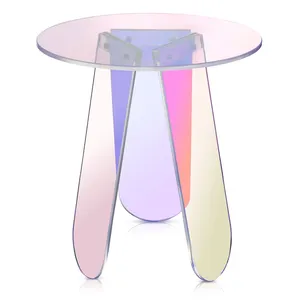 Table d'appoint ronde en acrylique transparent au design moderne Table basse en acrylique arc-en-ciel Table de nuit pour petit bureau