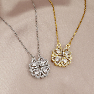 Bijoux fantaisie cadeau saint valentin pliant magnétique <span class=keywords><strong>4</strong></span> coeurs chanceux <span class=keywords><strong>4</strong></span> <span class=keywords><strong>feuilles</strong></span> trèfle <span class=keywords><strong>pendentif</strong></span> <span class=keywords><strong>or</strong></span> 18 carats collier en acier inoxydable - Product Image 4
