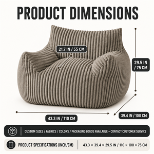 Goedkope Beanbag Sofa, vloersofa, compressieverpakking, geribbelde corduroy, moderne gebogen vorm voor thuis lezen en ontspannen - Product Image 5