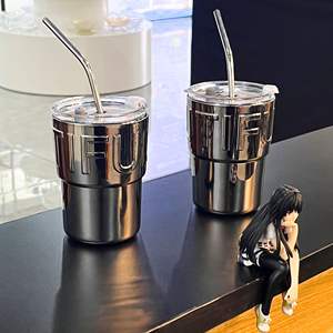 Vaso de Vidrio con Pajita y Tapa de Bambú, Estilo Moderno, para Café y Agua, Estilo Influencer - Product Image 1
