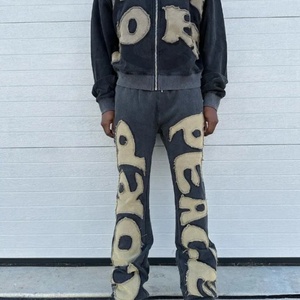 Ensemble survêtement personnalisé pour homme, streetwear, patchwork déchiré, sweat-shirt et pantalon de survêtement, ensemble de survêtement - Product Image 1