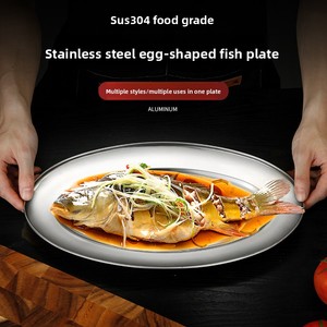 <span class=keywords><strong>Plato</strong></span> Ovalado de Acero Inoxidable Estilo Coreano, Bandeja Plateada para Pescado al Vapor, Barbacoa y Aperitivos - Product Image 3