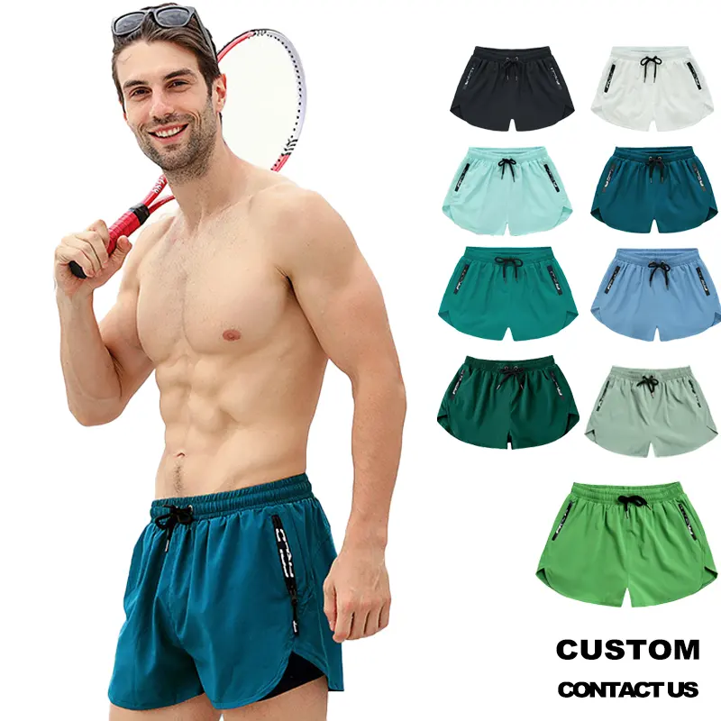 OEM-pantalones cortos de entrenamiento de playa para hombre, bañador corto deportivo para natación, voleibol, gimnasio, con forro