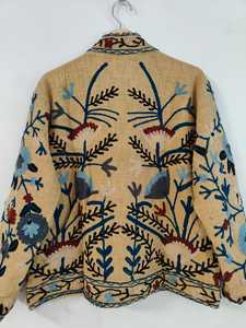 Classic Art Craft Boho Suzani Bomber <b>Jacket</b> Handmade Embroidery Velvet Shell Reversible Eco-Friendly Winter <b>Women's</b> <b>Short</b> <b>Sleeve</b> - Product Image 6