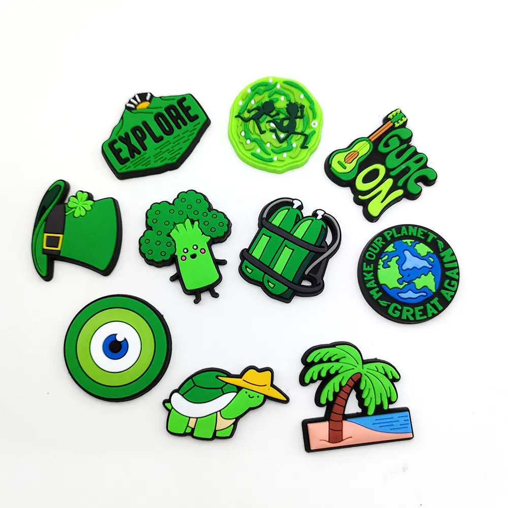 Индивидуальные дизайнерские зеленые серии Мультяшные украшения для обуви из ПВХ с логотипом на заказ, аксессуары для обуви, подвески