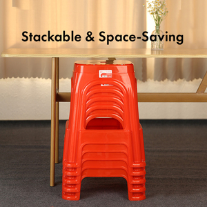 Taburete apilable de plástico rojo festivo con diseño chino de la suerte, taburete alto de PP con estructura de varillas reforzadas y almohadillas antideslizantes - Product Image 5