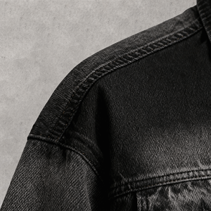 Người Đàn Ông Của Chất Lượng Cao Màu Đen Axit Rửa Cao Đẳng Denim Áo Khoác Với Biểu Tượng Tùy Chỉnh Mùa Đông Thời Trang Đường Phố Xu Hướng - Product Image 4