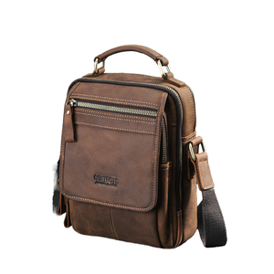 Sac bandoulière vintage en cuir Crazy Horse pour <span class=keywords><strong>homme</strong></span>, en cuir véritable, résistant à l'eau, léger, avec plusieurs fermetures éclair, sac messager d'été - Product Image 1