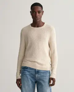 Benutzer definierte hochwertige strukturierte Baumwolle Leinen Rundhals ausschnitt Langarm pullover Casual Herren Strick pullover