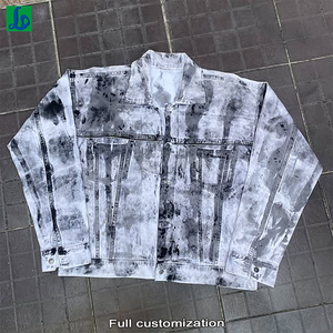 Giacca di Jeans Vintage Personalizzata con Effetto Tie-dye e Graffi, Novità Moda 2023, Giacca di Jeans Unisex con Risvolto - Product Image 1