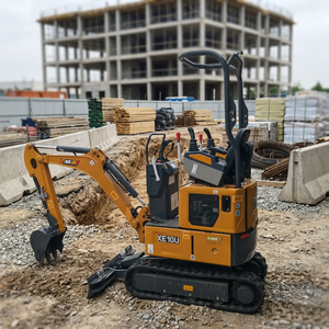 Mini-excavatrice hydraulique haute performance jaune 1,2t XE10U sur chenilles avec flèche déportable et chenilles rétractables pour une performance optimale - Product Image 1