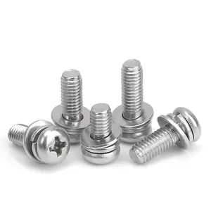 Factory Supply carbon steel zinc plated Cross Round Phillips Pan Head Triple Combination Pan head Clamping Screws