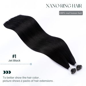 Extensiones de Cabello Nano Tip Doble Trama No Remy, Tejido Doble a Máquina, 14 Pulgadas, Anillas Nano, Liso, Negro Azabache, 50g, con Microperlas, Permanente - Product Image 2