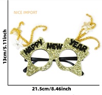 Lunettes de Nouvel An style chapeau étoile 2027, lunettes noires et dorées pour le compte à rebours, décorations de fête, monture de lunettes à rayures étoilées