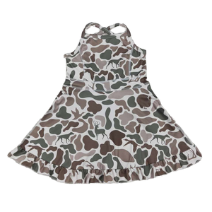 Ropa atlética para niñas pequeñas, vestido informal de Yoga sin mangas, vestido activo con correa de camuflaje de la vieja escuela con pantalones cortos integrados debajo - Product Image 1