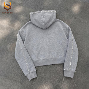 Sweat-shirts à capuche zippés pour hommes, style streetwear Y2K, en molleton épais noir, coupe oversize, avec poche brodée de perles, OEM ODM. - Product Image 4