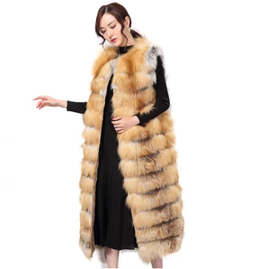 New Style Wholesale Modern Design Fluffy Fur Vest <strong>Girls</strong> Women <strong>Long</strong> Real Fox Fur <strong>Gilet</strong> - Product Image 1