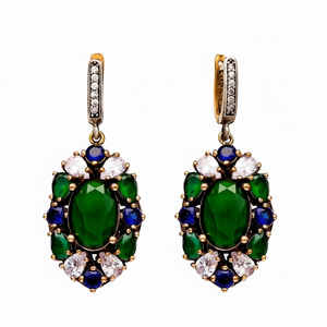 Auténticos Pendientes de Esmeralda Turca, Joyería Artesanal de Plata de Ley 925 al por Mayor - Product Image 2