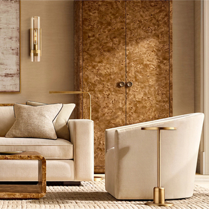 Canapé de sol au design minimaliste en laine d'agneau, fauteuil simple à dossier haut avec accoudoirs, chaise de salon - Product Image 2