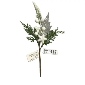 Witte bessen Kerst bloemen picks met hulst