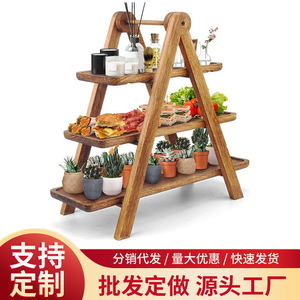 Estante de Almacenamiento de Madera de Múltiples Niveles, Soporte de Exhibición Portátil de Madera Sólida de Tres Niveles para Uso en Fiestas y Restaurantes - Product Image 4