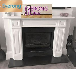 Manteau de cheminée en pierre de marbre blanc naturel conçu - Product Image 6