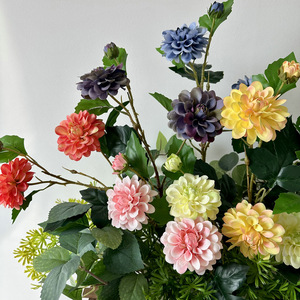 Fleurs artificielles Mei Hui 3 têtes de dahlia en tissu enduit pour décoration de mariage, arrangement pour allée, mur et décoration intérieure - Product Image 1
