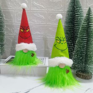Capelli verdi bambola gnomo seduti senza volto decorazione di natale con barba lunga griglie style statuetta giocattolo - Product Image 4