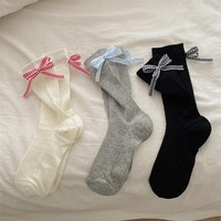 Chaussettes côtelées à nœud pour femme, avec délicat accent de nœud à carreaux, douces, extensibles, confortables, décontractées, style streetwear, tendance