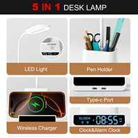 Tidak Tersedia di India Lampu Meja Pengisi Daya Nirkabel Multifungsi 5-in-1 Terbaru dengan Tempat Pena dan Tampilan Jam