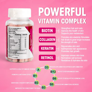 Multivitamínico para el cabello de biotina en dosis de caramelo de goma no aplicable para mujeres embarazadas Multivitamínico para mujeres - Product Image 3