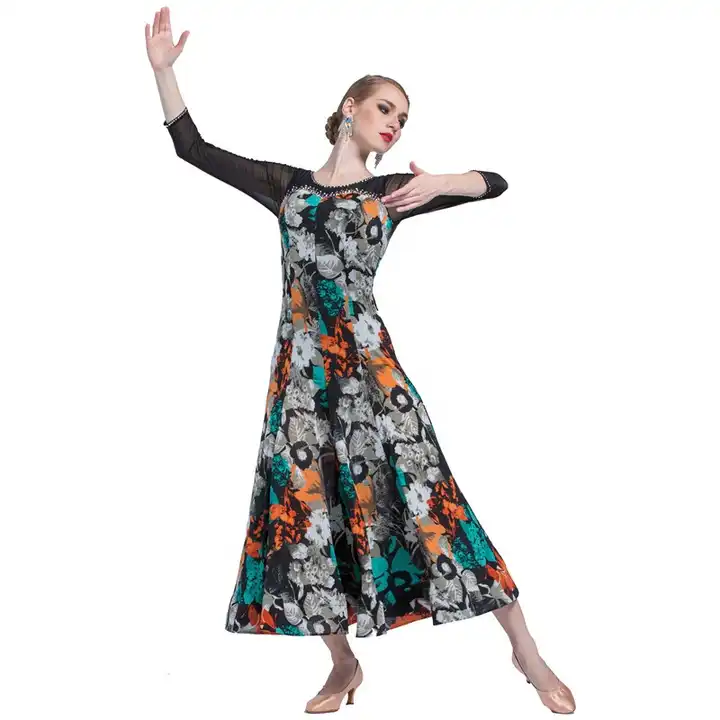 m-1745 printing ballroom dance dress long