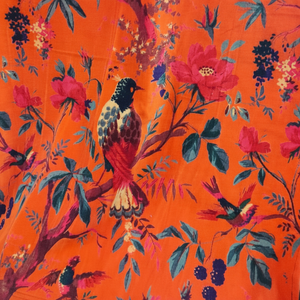 Velours Corail Orange Oiseau Imprimé Luxe Boho Rideau Personnalisable Style Vintage Coton Rideaux pour Maison Fenêtre Décoration - Product Image 1
