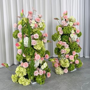 ซุ้มดอกไม้ประดิษฐ์สำหรับงานแต่งงาน ตกแต่งด้วยดอกไฮเดรนเยียสีชมพูและกุหลาบสีชมพู  งานจัดดอกไม้ที่ทนทาน ใช้เป็นฉากหลังสำหรับตกแต่งโต๊ะกลาง - Product Image 4