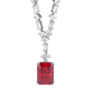 High Quality Eco-friendly Copper 12*16mm Red Cubic Zirconia Jewelry <b>Iced</b> <b>Out</b> High Carbon Diamond Pendant Necklace for Women - Product Image 1