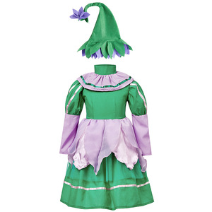 Disfraz de Halloween para niñas, vestido de <span class=keywords><strong>duende</strong></span> de hada con manga de burbuja <span class=keywords><strong>verde</strong></span> púrpura, falda multicapa, sombrero de pétalo, eco inspirado - Product Image 6