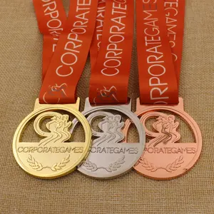 Factory Price Custom Cut Out Gold Silver Bronze Corporate Games Running Medal with Lanyard